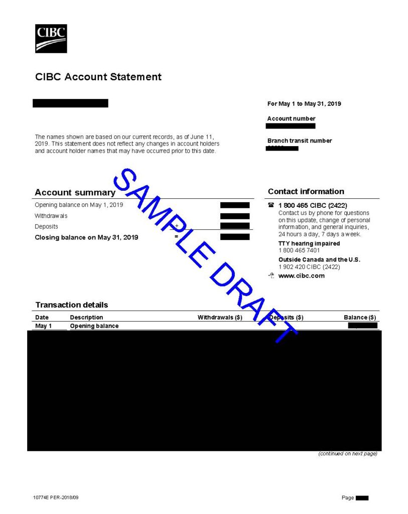 Editing CIBC BANK Statement